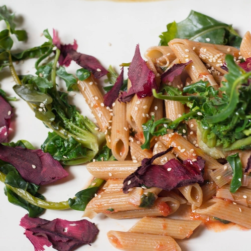 Whole wheat penne pasta with Fiolaro di Creazzo broccoli