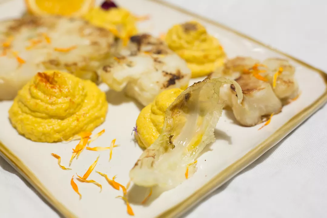 Recipe: Seared Cauliflower Steaks with Carrot Cashew Sauce