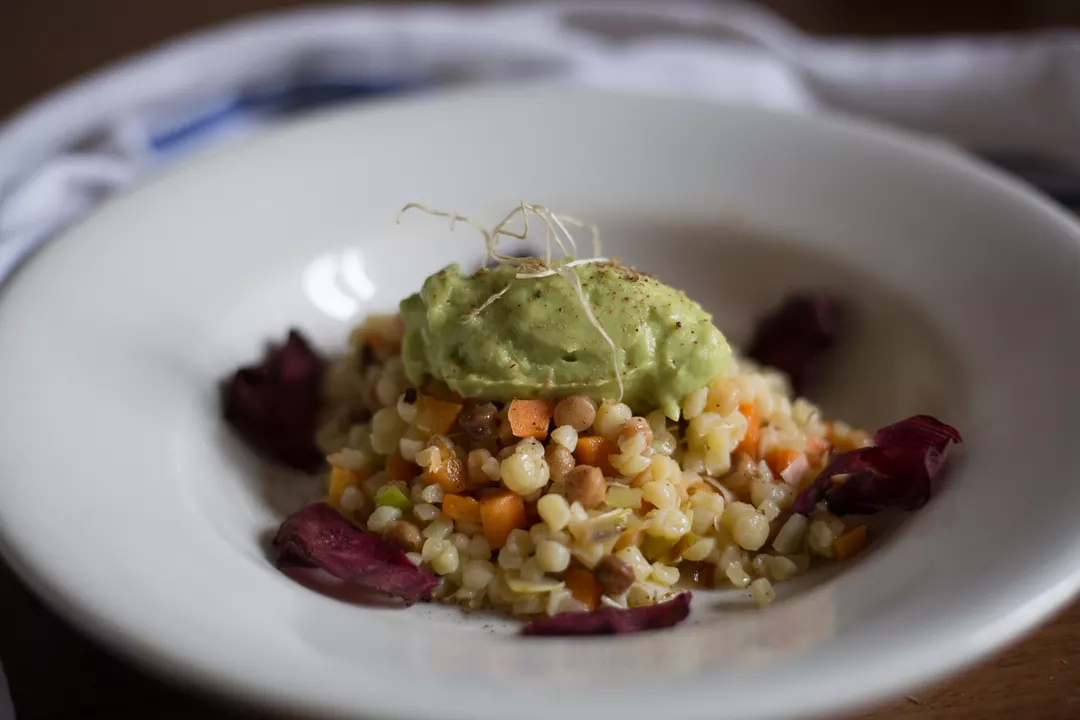 Recipe: Fregola Salad with Leek, Carrots and Avocado Cream