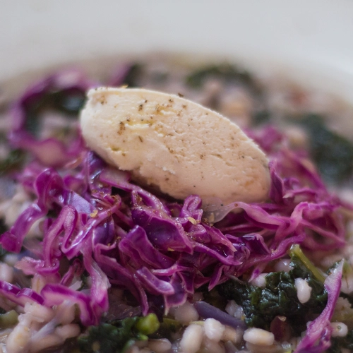  Barley with leek, black cabbage and marinated purple cap