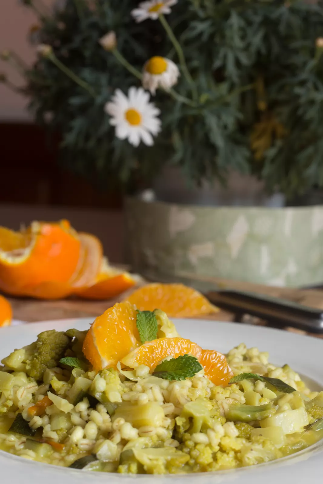Recipe: Vegan Barley Risotto with Romanesco, Asparagus, Mint and Orange - 1