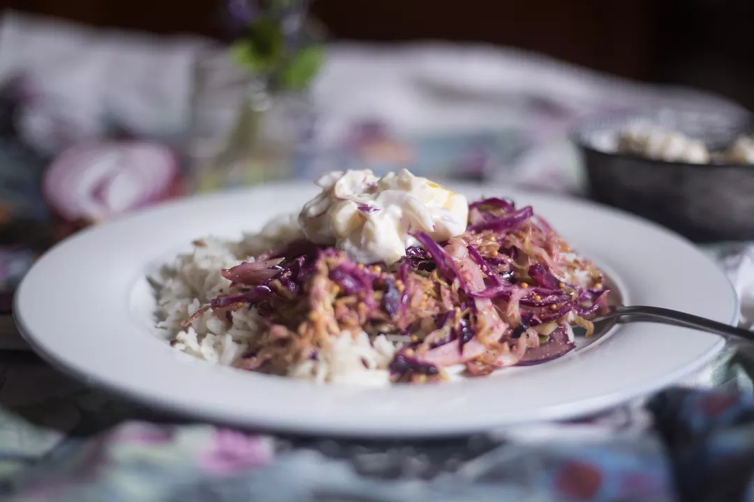 Recipe: Tandoori Masala Cabbage with Basmati Rice and Apple Raita