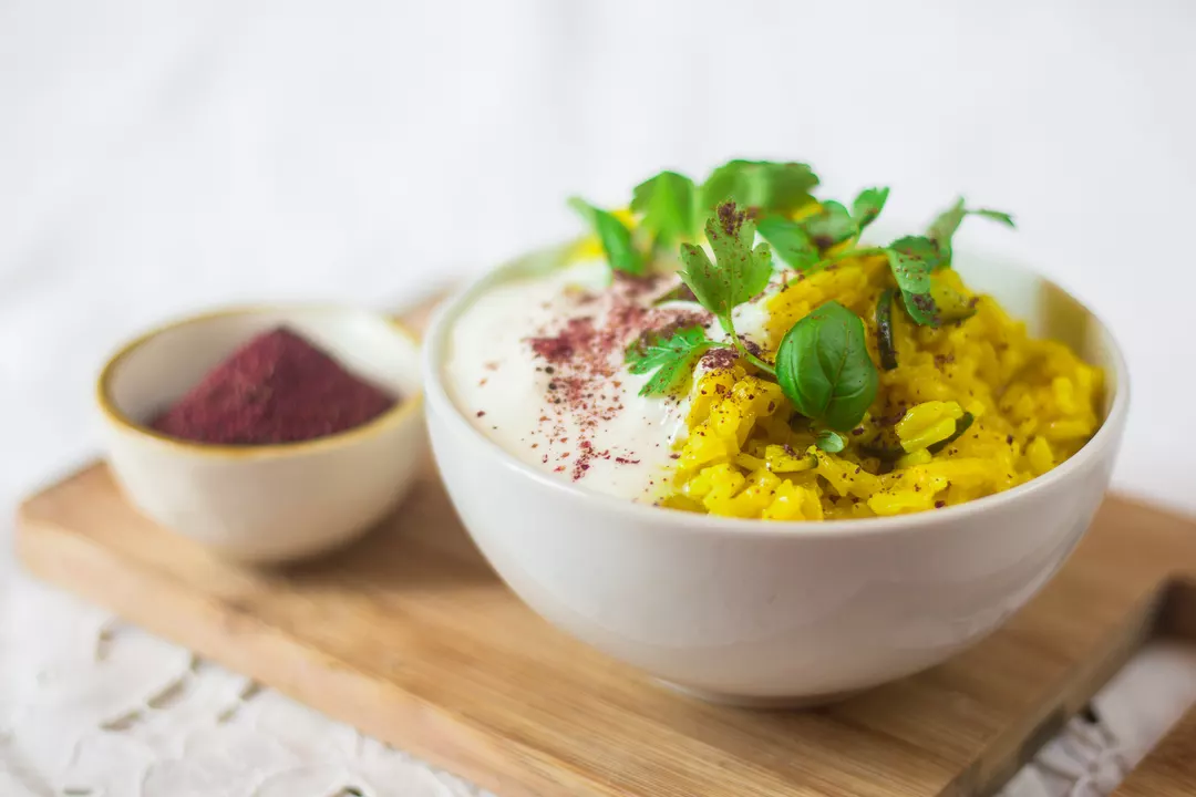 Recipe: Zucchini Rice with Turmeric and Sumac Yogurt