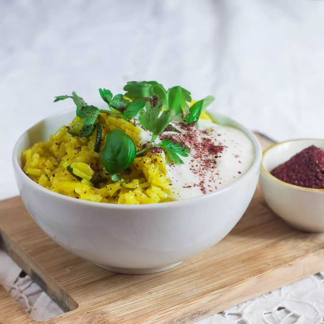 Recipe: Zucchini Rice with Turmeric and Sumac Yogurt - 1