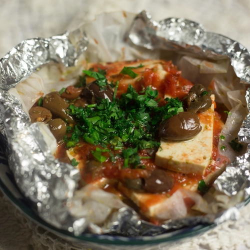 Mediterranean tofu baked