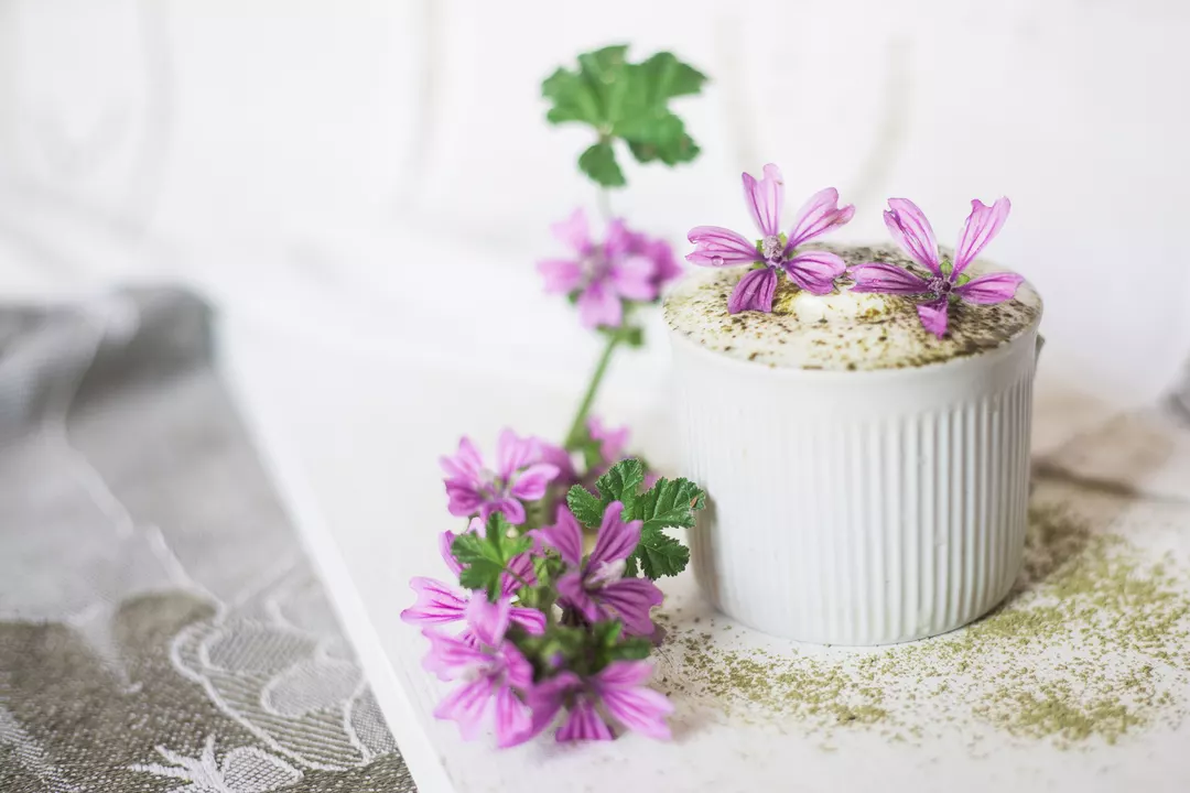 Recipe: Soy Yogurt Breakfast with Matcha and Mallow Flowers - 1