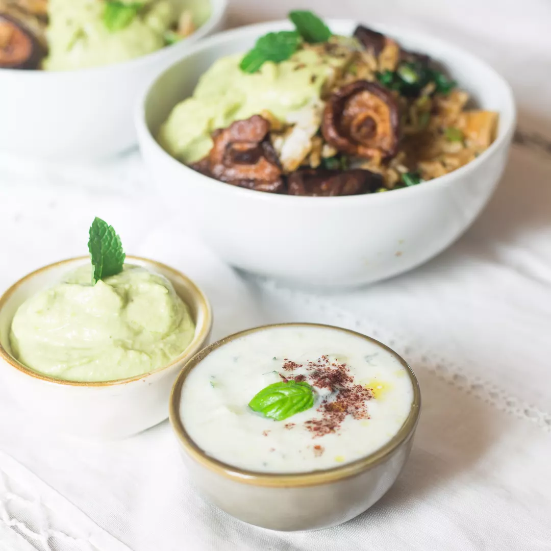 Recipe: Basmati Rice with Turnip Greens, Shiitake and Two Sauces - 1