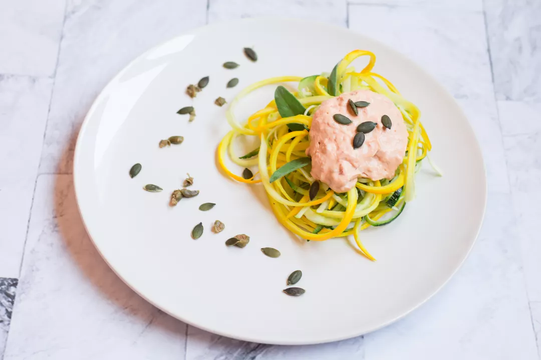 Recipe: Courgette Spaghetti with Mediterranean Tofu Mousse