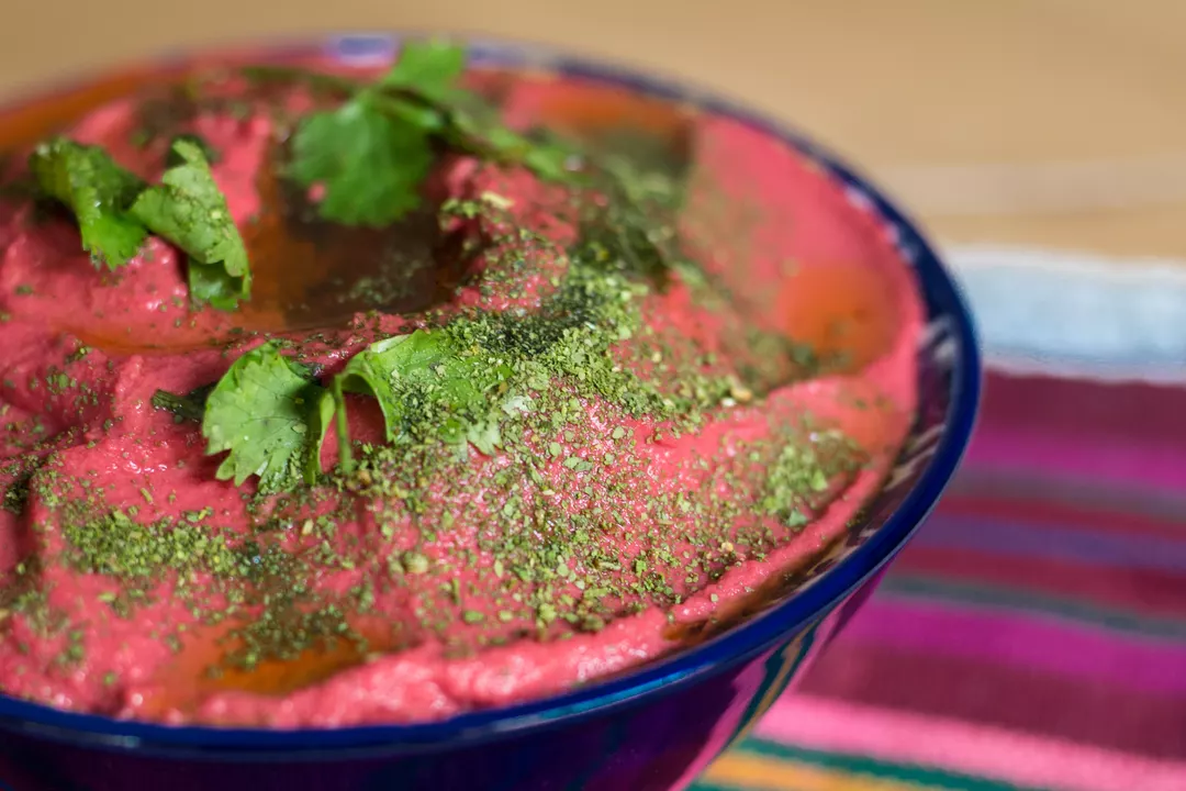 Recipe: Pink Beetroot Hummus with Broccoli Powder - 1