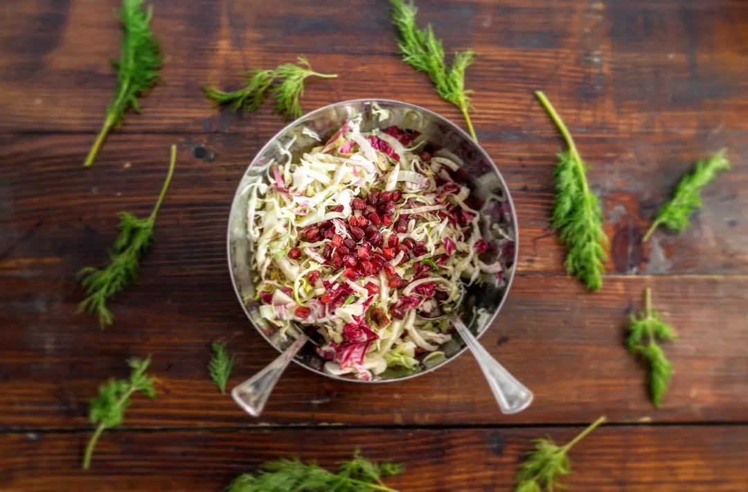 Recipe: Green Cabbage and Pomegranate Salad with Dill Mustard Vinaigrette