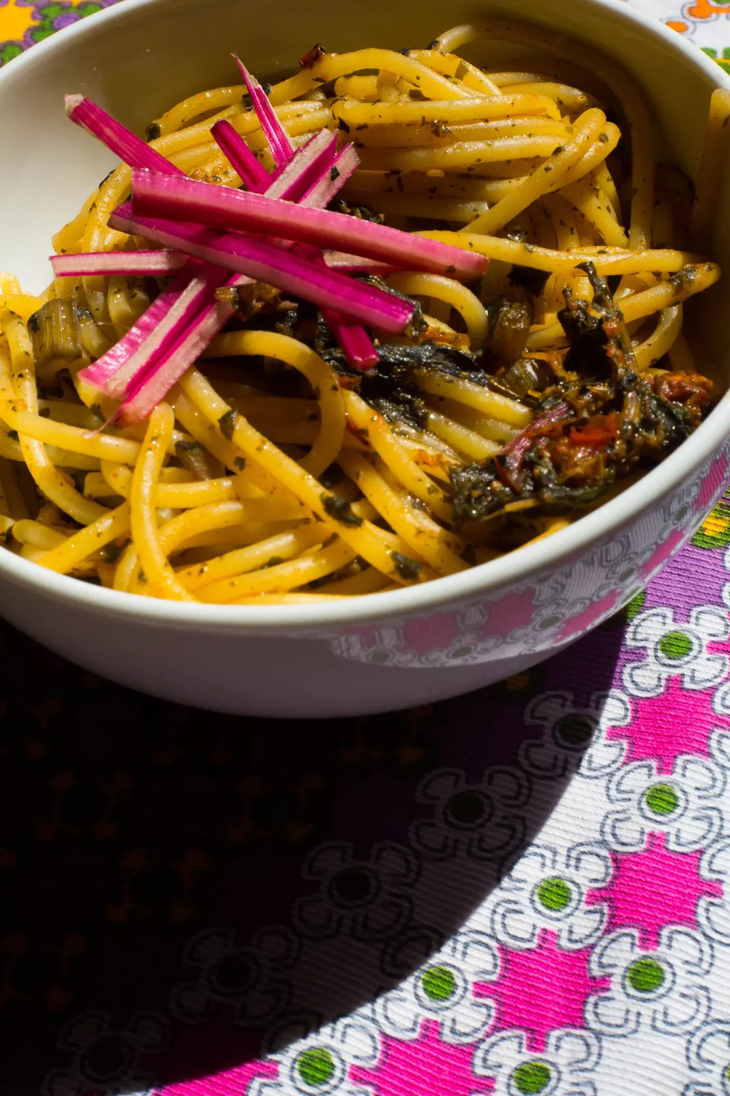 Recipe: Spaghetti with Rainbow Chard Pesto